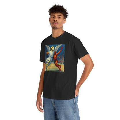 Jesus Vs Satan Basketball T-Shirt | Faith-Inspired Sports Graphic Tee - Stylfer