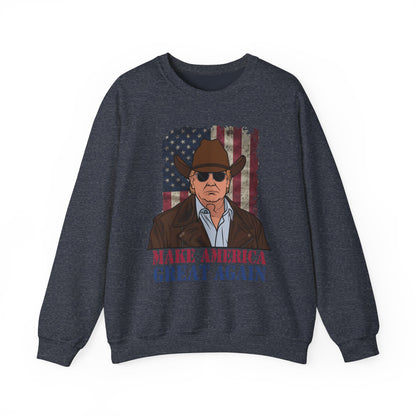 Make America Great Again Cowboy Trump Sweatshirt – Patriotic Western Graphic Sweater