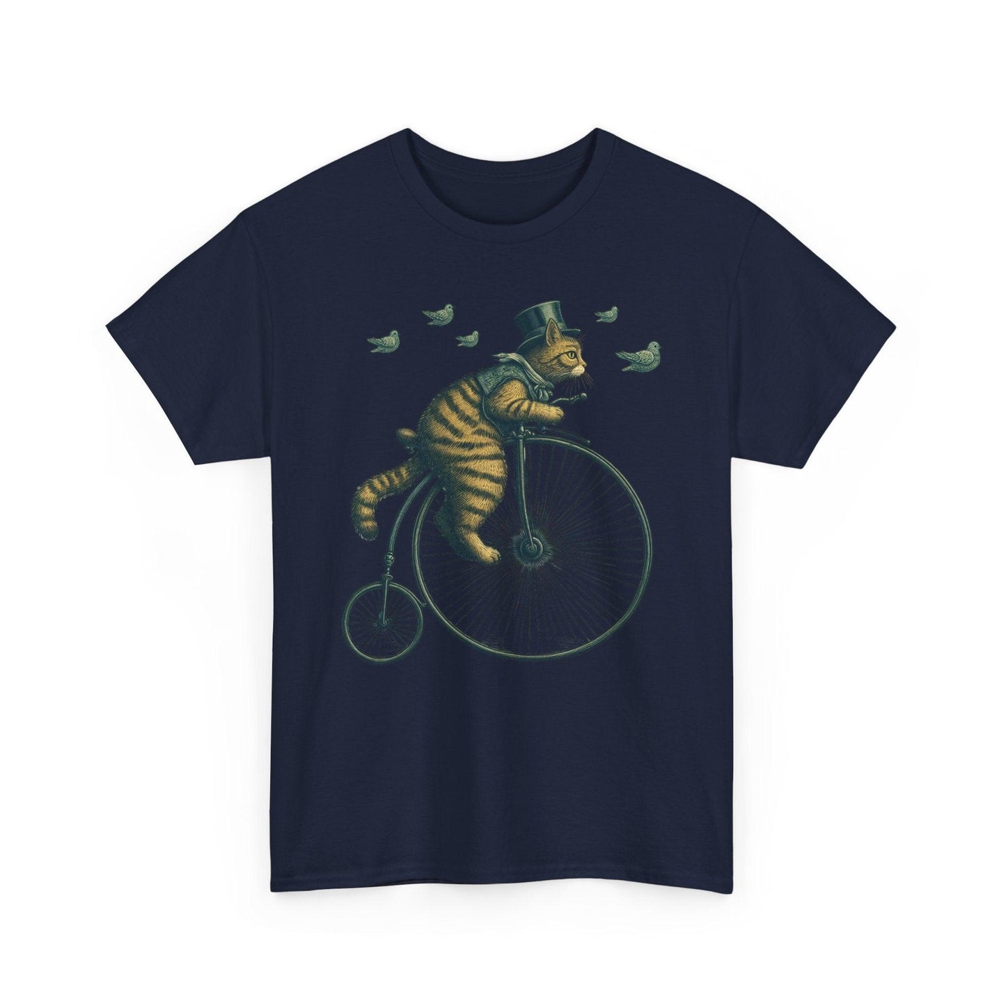 Cat Riding Vintage Bicycle Shirt | Quirky Retro Design - Stylfer