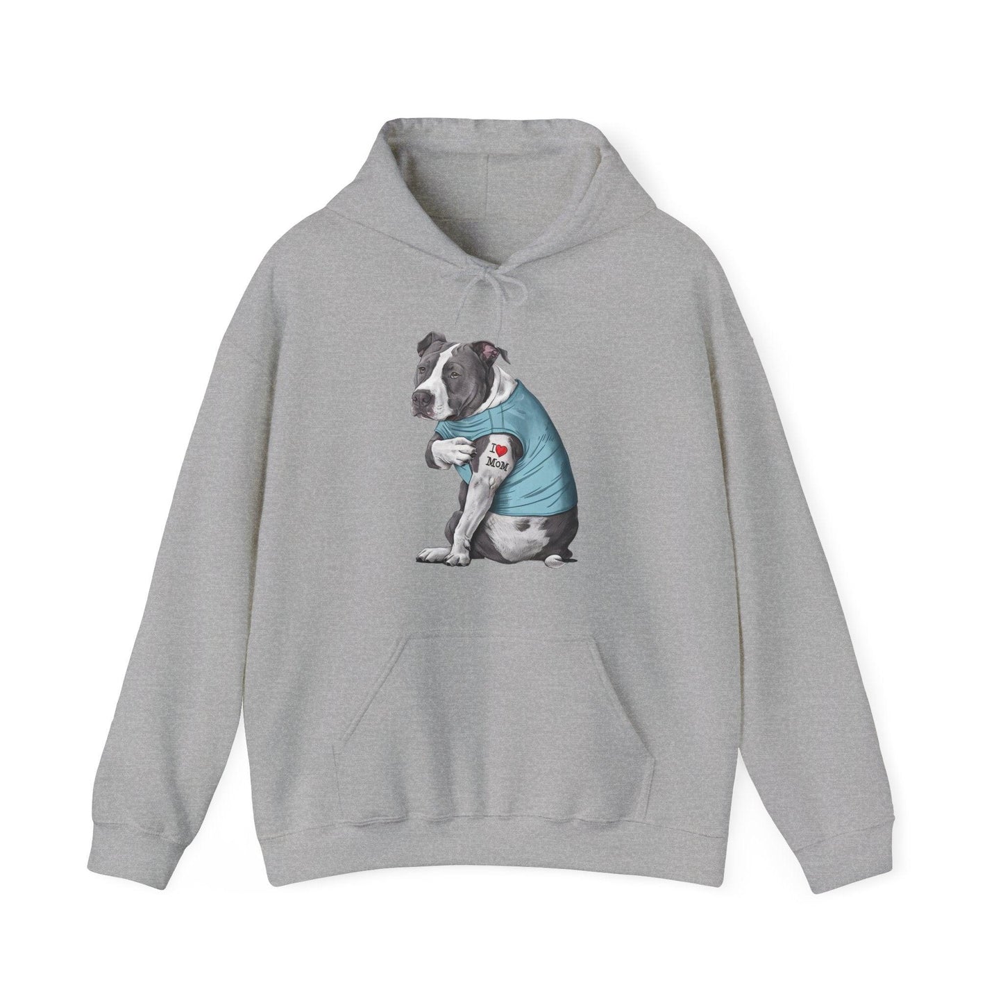 I Love Mom Pit Bull Hoodie | Funny Dog Tattoo Mother’s Day Sweatshirt - Stylfer