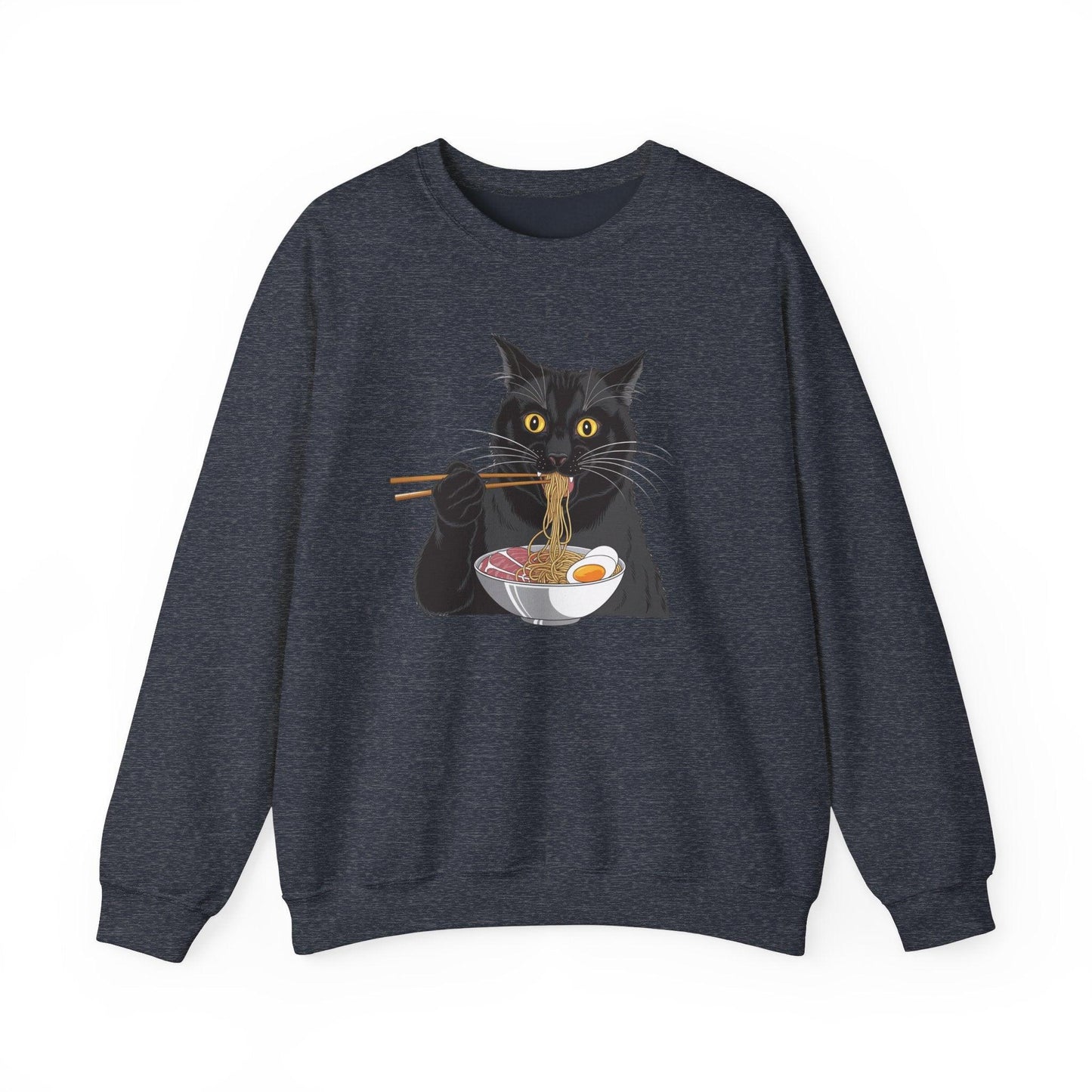 Black Cat Eating Ramen Sweatshirt – Cute Kawaii Japanese Style - Stylfer