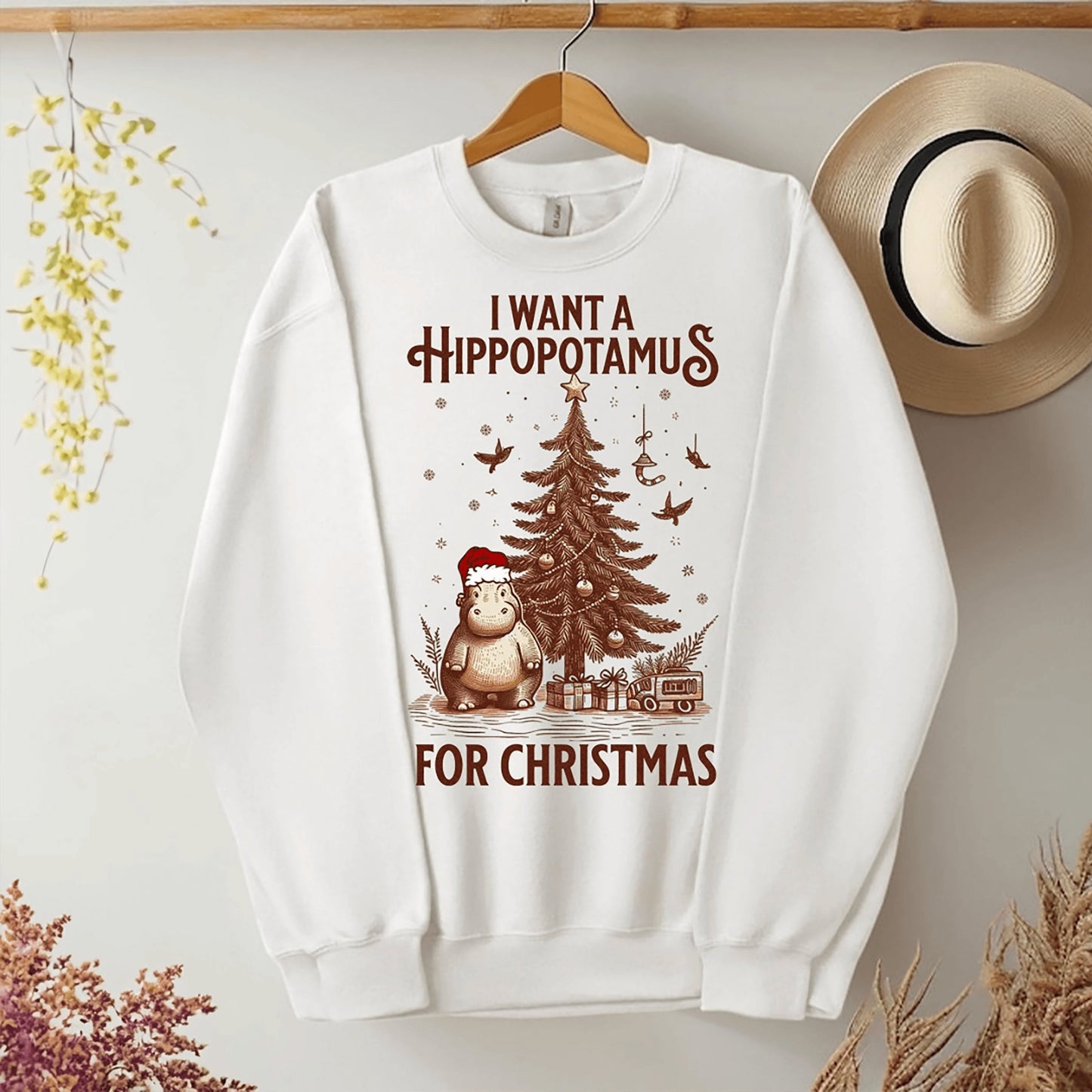 I Want Hippopotamus For Christmas Sweatshirt | Festive Holiday Humor - Stylfer