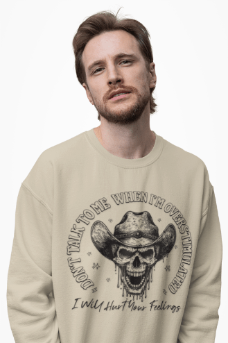 Skull Sweatshirt – "Don’t Talk to Me When I’m Overstimulated" Funny Retro Crewneck - Stylfer