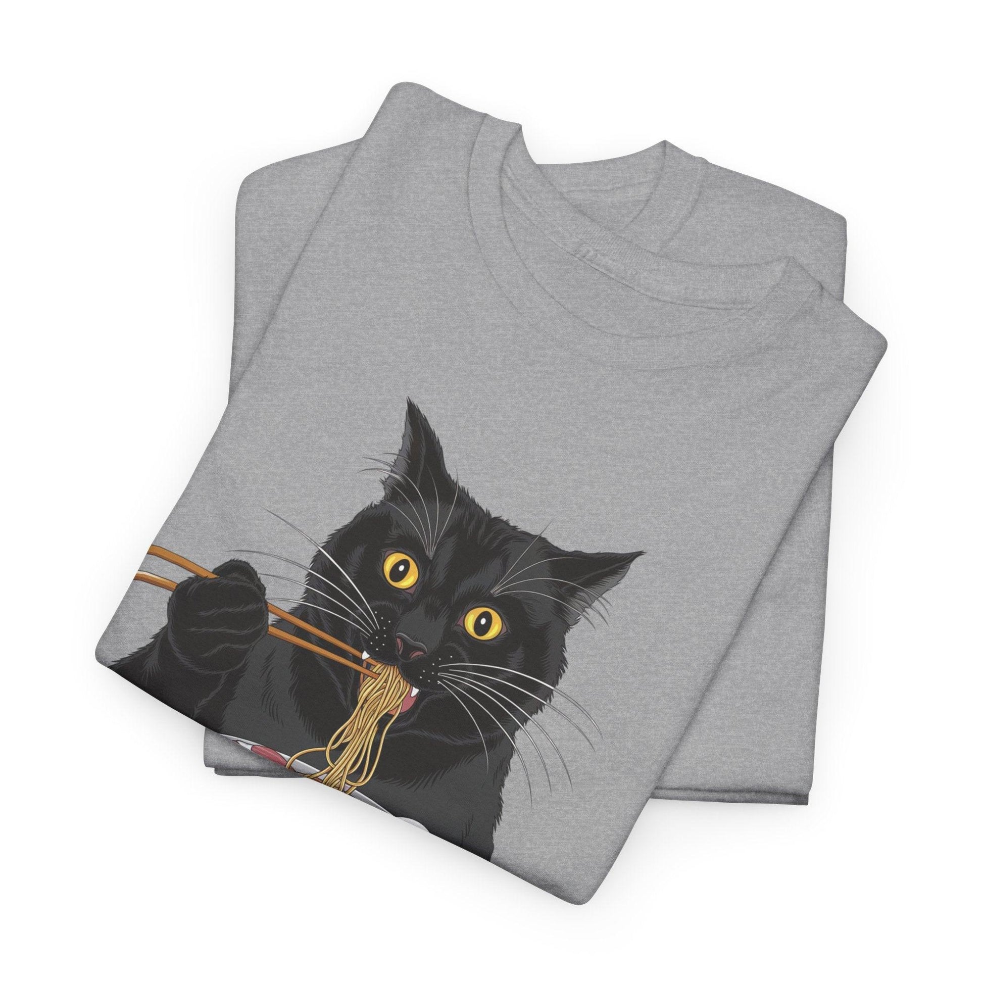 Funny Black Cat Eating Ramen T-Shirt – Cute Kawaii Japanese Tee - Stylfer