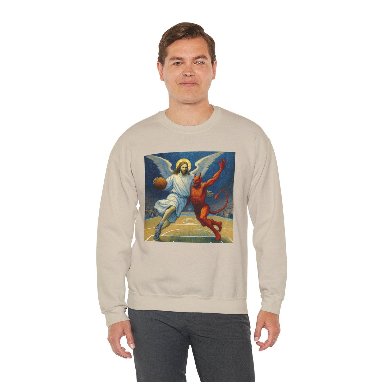 Jesus Vs Satan Basketball Sweatshirt | Faith-Inspired Sports Pullover - Stylfer