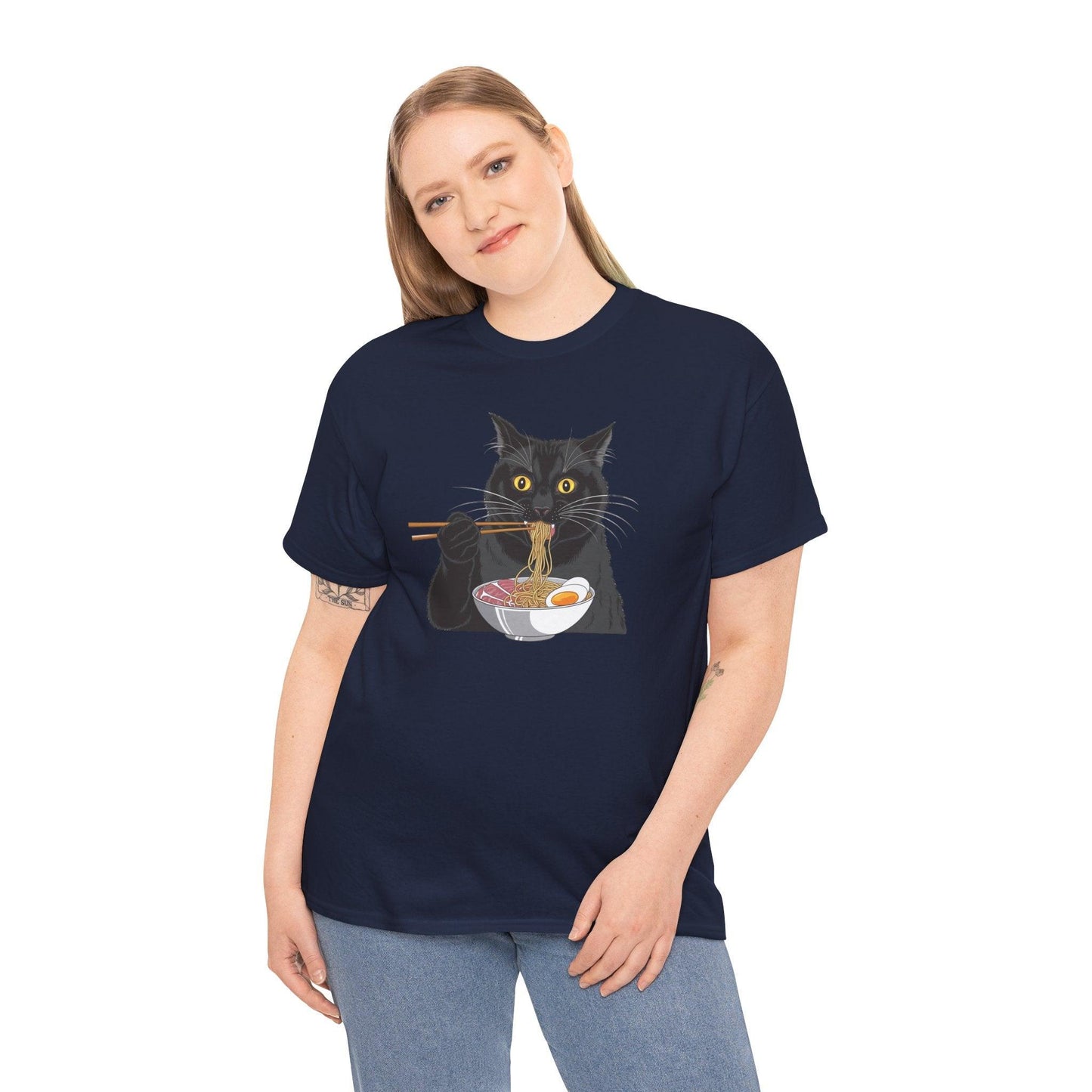 Funny Black Cat Eating Ramen T-Shirt – Cute Kawaii Japanese Tee - Stylfer