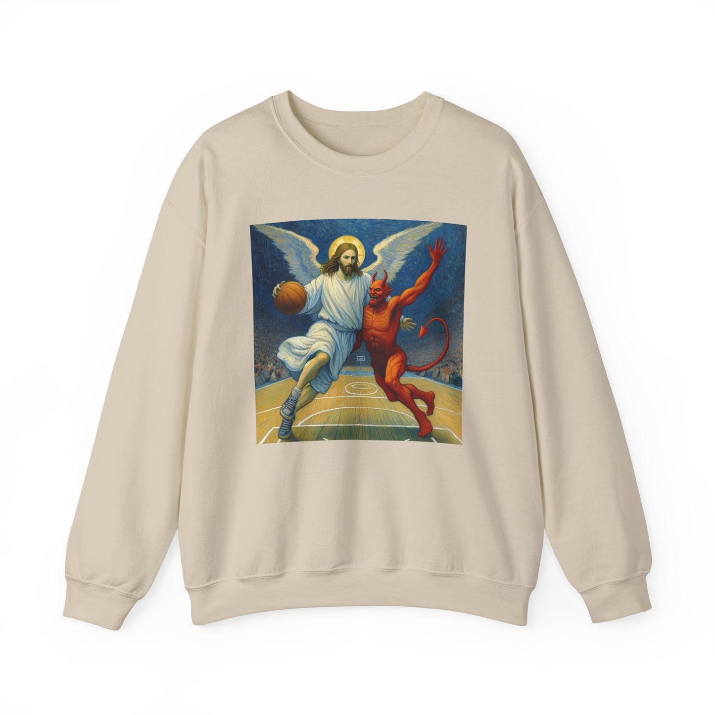 Jesus Vs Satan Basketball Sweatshirt | Faith-Inspired Sports Pullover - Stylfer