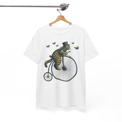 Cat Riding Vintage Bicycle Shirt | Quirky Retro Design - Stylfer