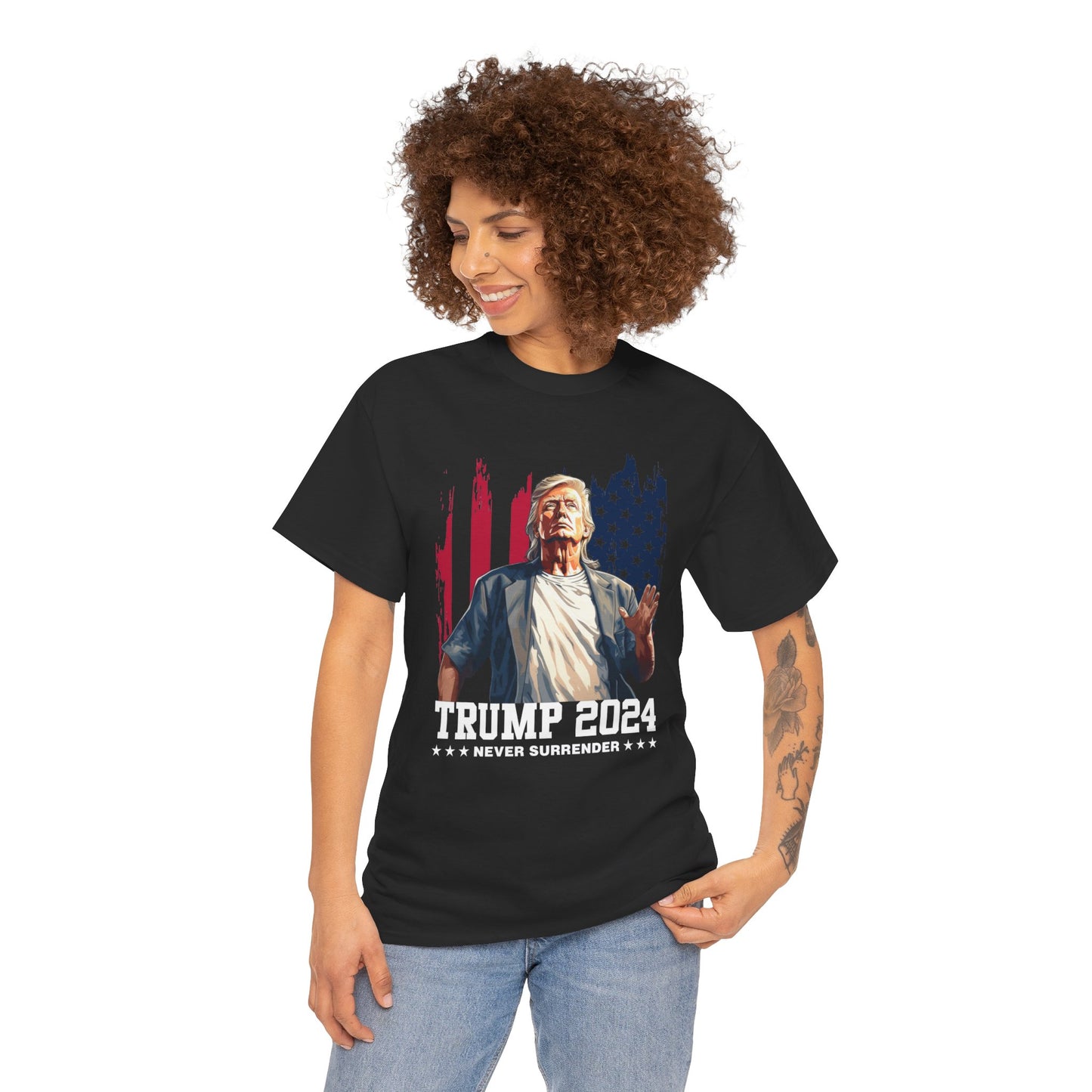 Trump 2024 Never Surrender T-Shirt – Patriotic Graphic Tee