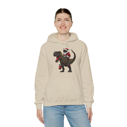 Black Cat Santa T-Rex Hoodie | Funny Christmas Dinosaur Sweatshirt - Stylfer