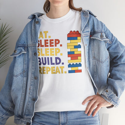 Eat Sleep Build Repeat T-Shirt - Funny Bricks Blocks Graphic Tee