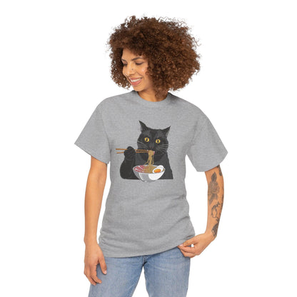 Funny Black Cat Eating Ramen T-Shirt – Cute Kawaii Japanese Tee - Stylfer