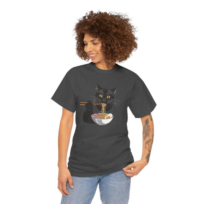 Funny Black Cat Eating Ramen T-Shirt – Cute Kawaii Japanese Tee - Stylfer