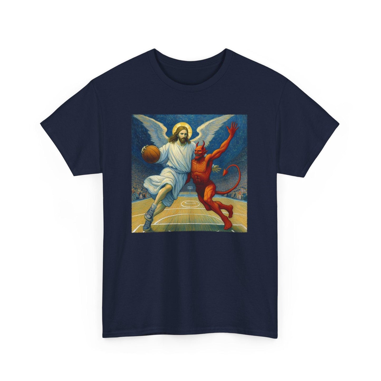 Jesus Vs Satan Basketball T-Shirt | Faith-Inspired Sports Graphic Tee - Stylfer