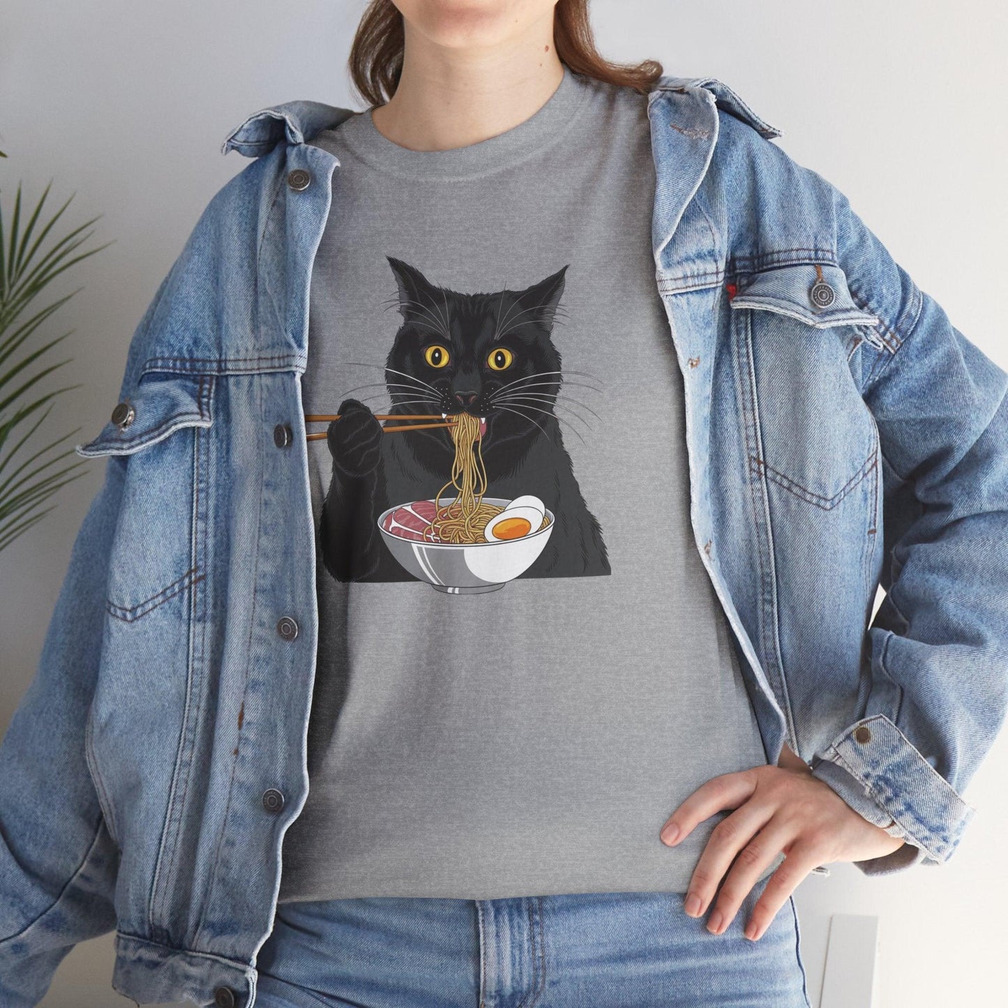 Funny Black Cat Eating Ramen T-Shirt – Cute Kawaii Japanese Tee - Stylfer