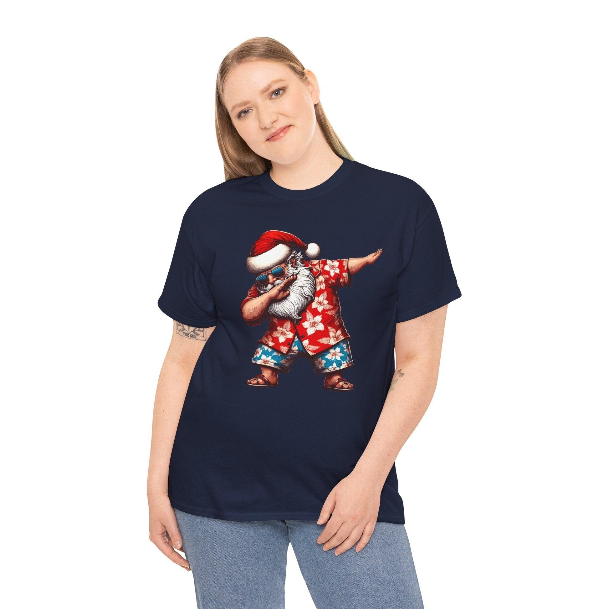 Hawaiian Dabbing Santa | Funny Christmas T-Shirt for Men & Women - Stylfer