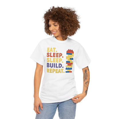 Eat Sleep Build Repeat T-Shirt - Funny Bricks Blocks Graphic Tee