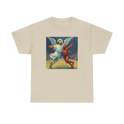 Jesus Vs Satan Basketball T-Shirt | Faith-Inspired Sports Graphic Tee - Stylfer