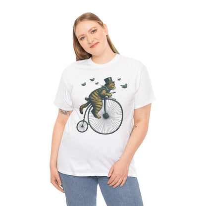 Cat Riding Vintage Bicycle Shirt | Quirky Retro Design - Stylfer