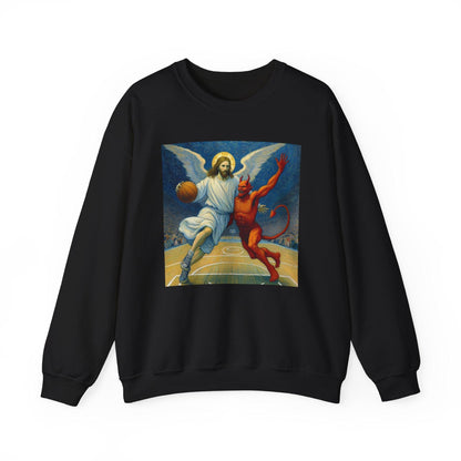 Jesus Vs Satan Basketball Sweatshirt | Faith-Inspired Sports Pullover - Stylfer