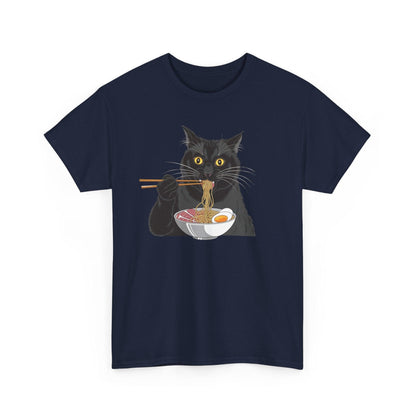 Funny Black Cat Eating Ramen T-Shirt – Cute Kawaii Japanese Tee - Stylfer