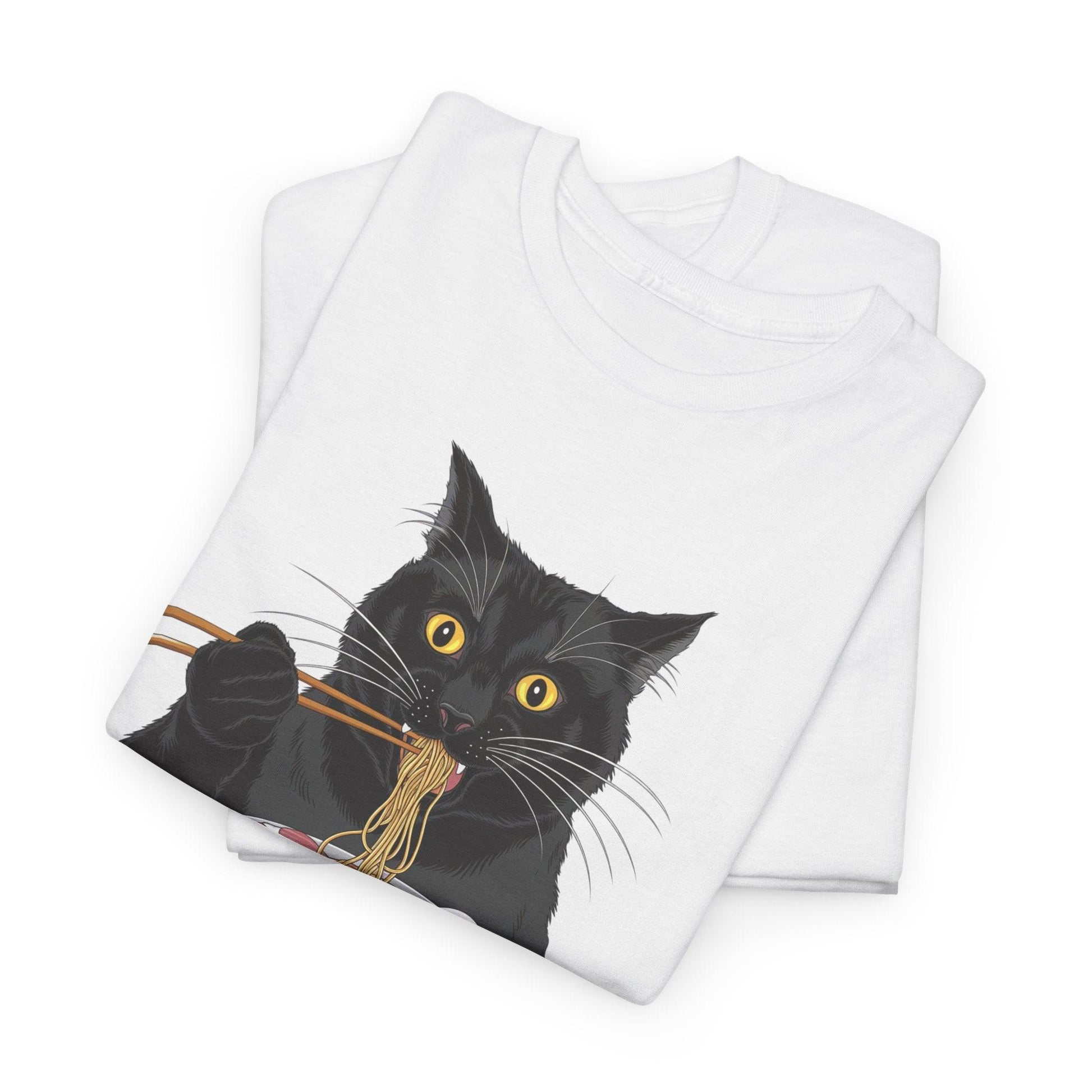 Funny Black Cat Eating Ramen T-Shirt – Cute Kawaii Japanese Tee - Stylfer