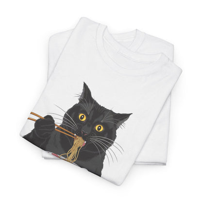 Funny Black Cat Eating Ramen T-Shirt – Cute Kawaii Japanese Tee - Stylfer