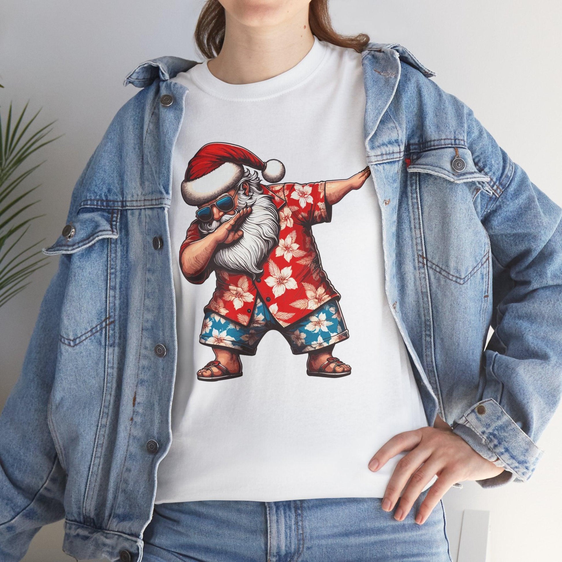 Hawaiian Dabbing Santa | Funny Christmas T-Shirt for Men & Women - Stylfer