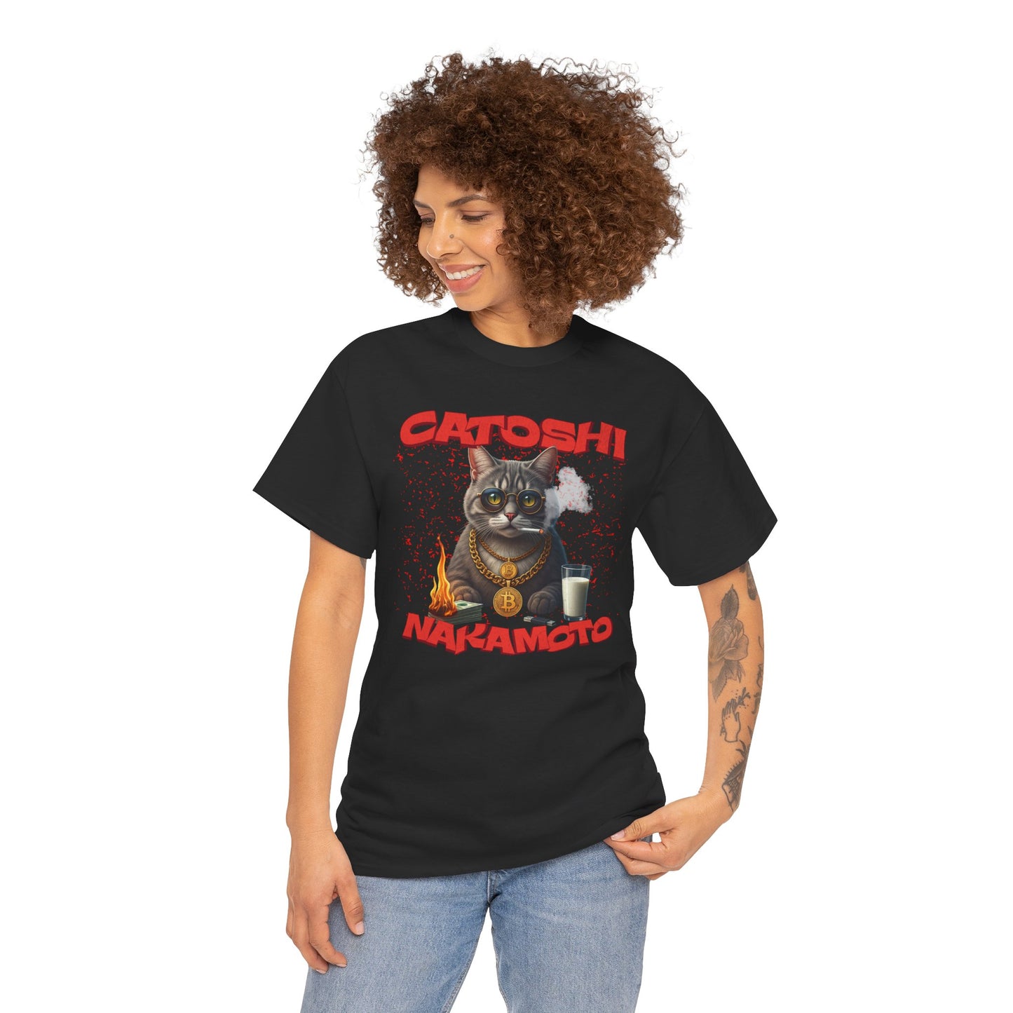 Catoshi Nakamoto Funny T-Shirt – Bitcoin Meme Cat Graphic Tee