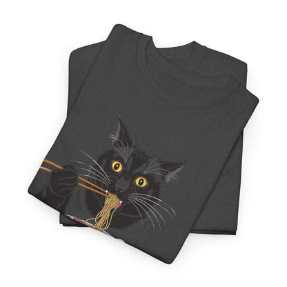 Funny Black Cat Eating Ramen T-Shirt – Cute Kawaii Japanese Tee - Stylfer