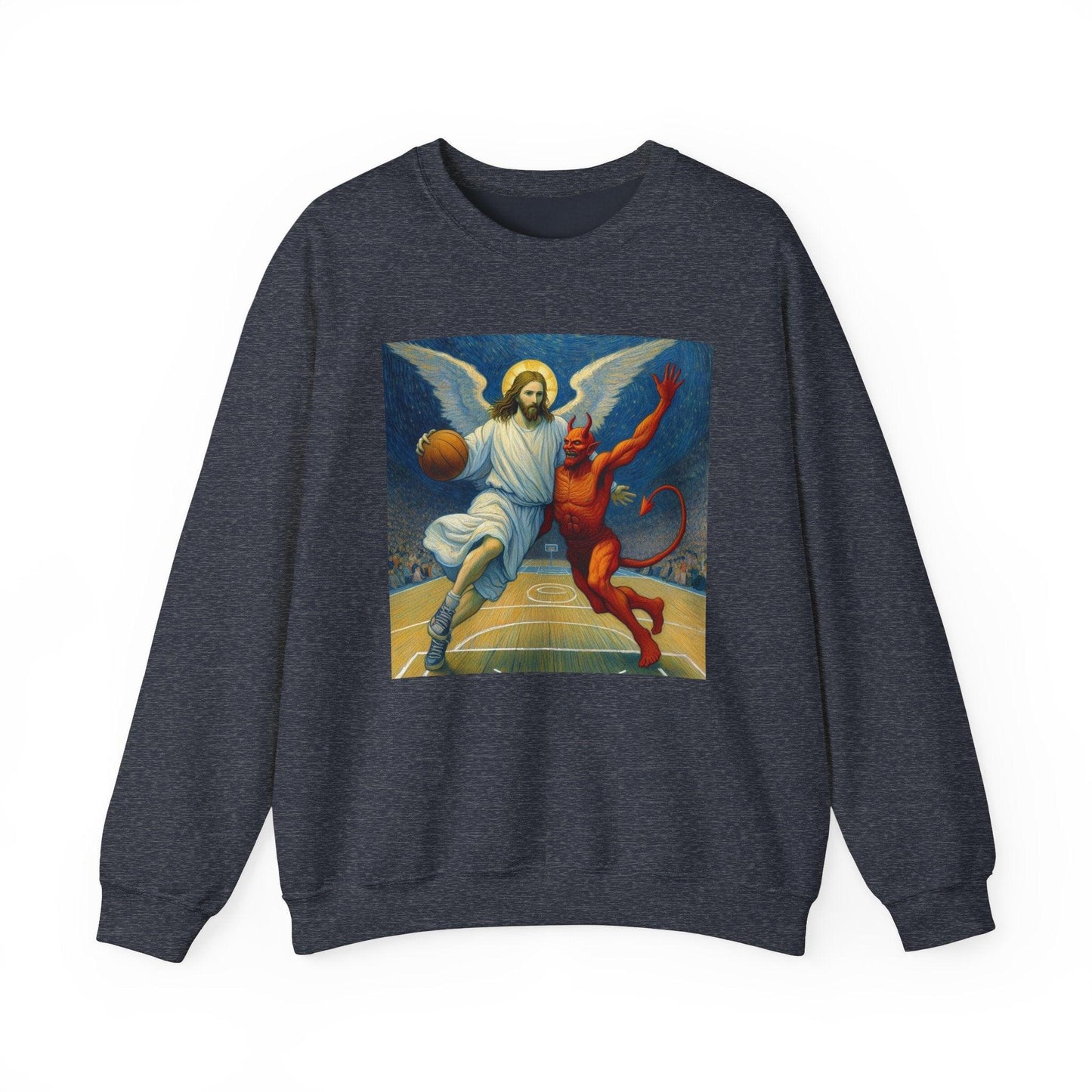 Jesus Vs Satan Basketball Sweatshirt | Faith-Inspired Sports Pullover - Stylfer