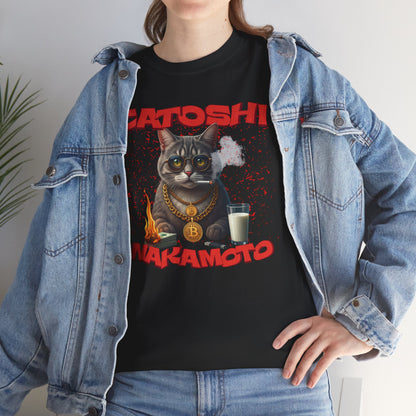 Catoshi Nakamoto Funny T-Shirt – Bitcoin Meme Cat Graphic Tee