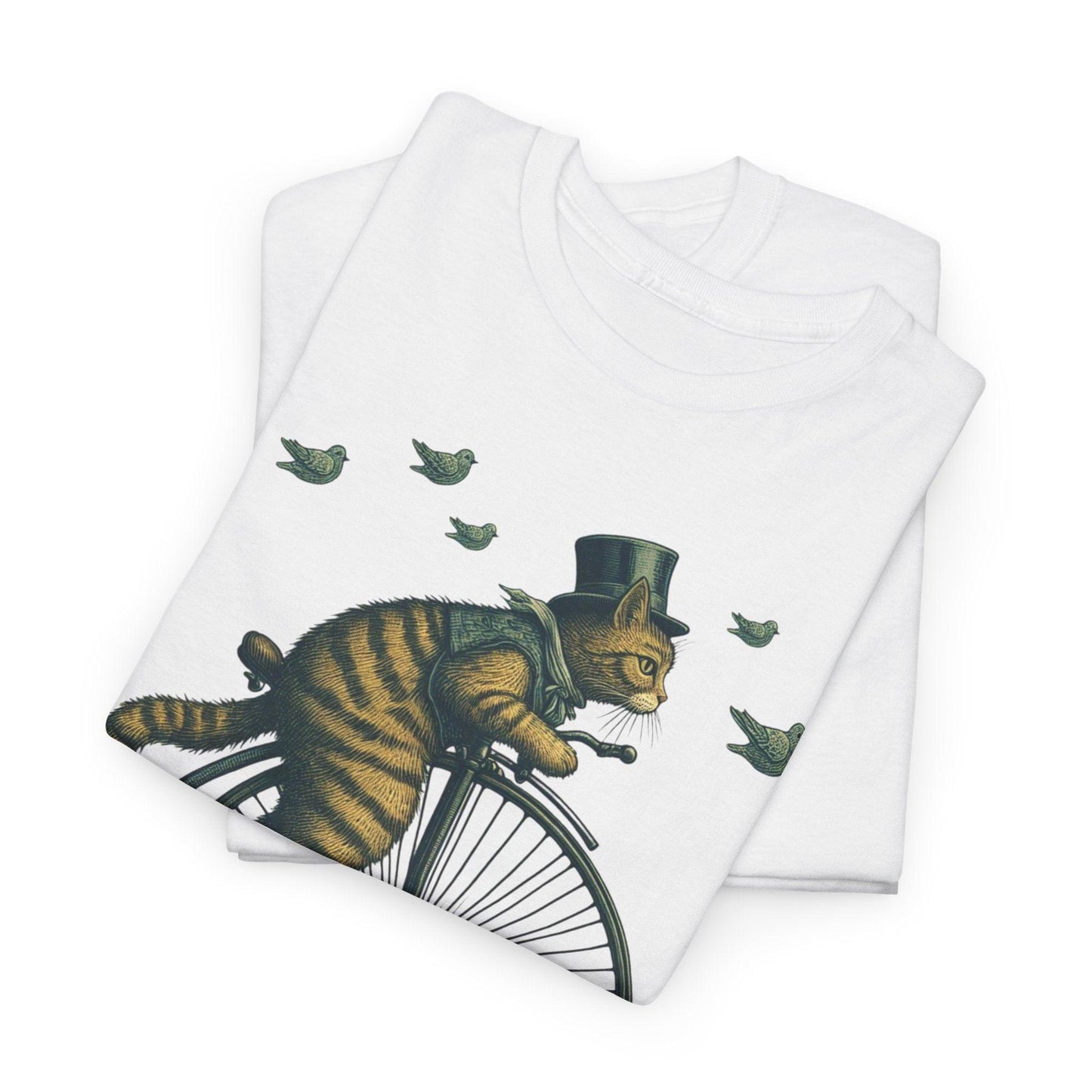 Cat Riding Vintage Bicycle Shirt | Quirky Retro Design - Stylfer