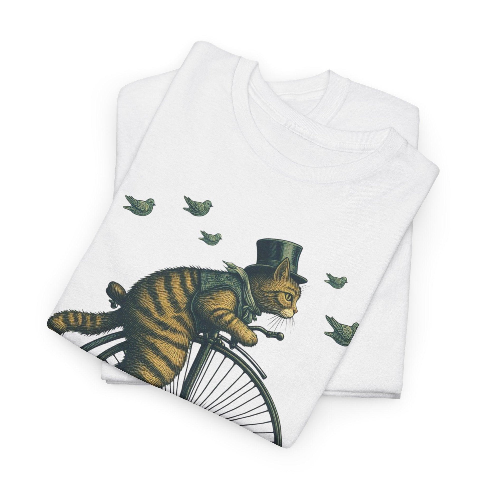 Cat Riding Vintage Bicycle Shirt | Quirky Retro Design - Stylfer