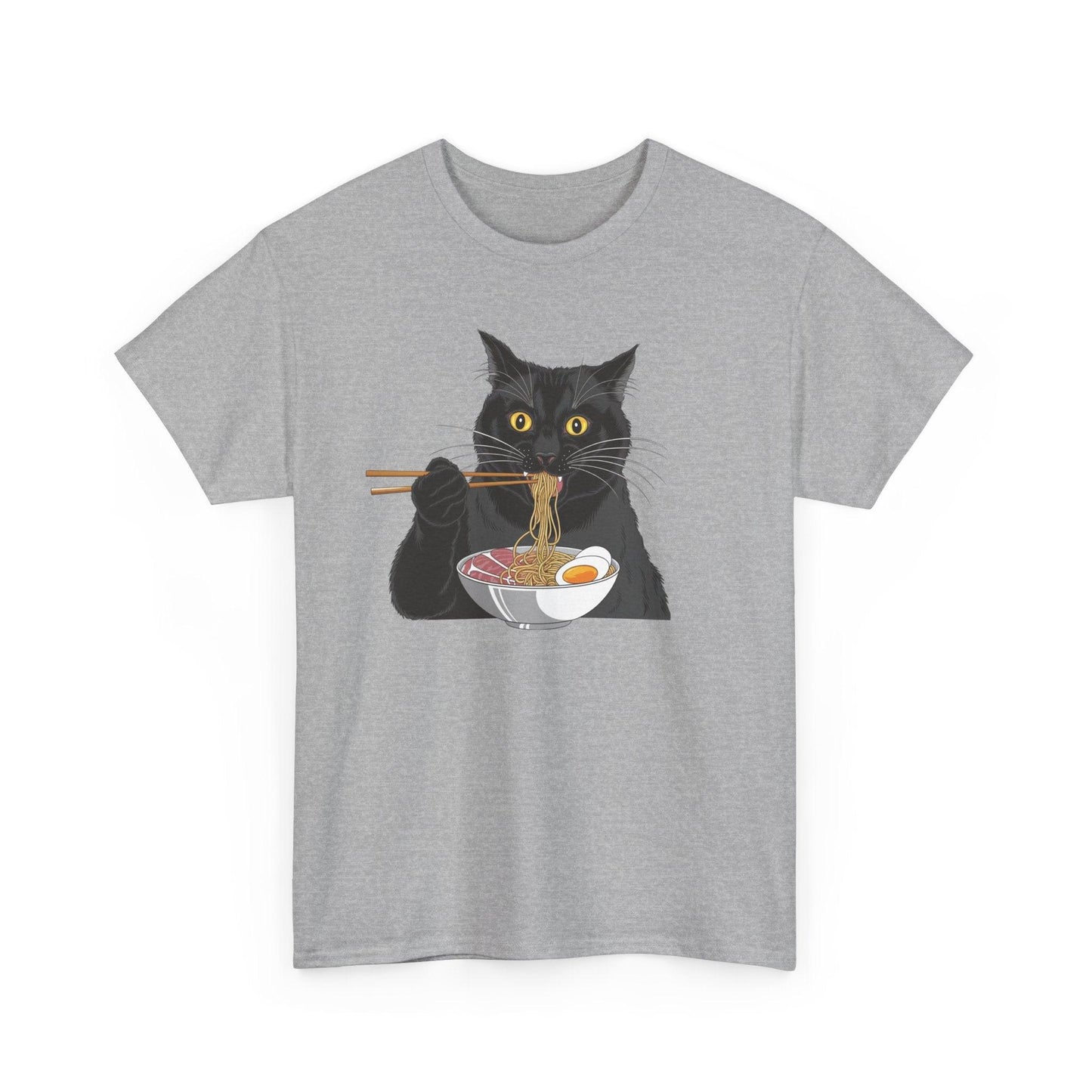 Funny Black Cat Eating Ramen T-Shirt – Cute Kawaii Japanese Tee - Stylfer