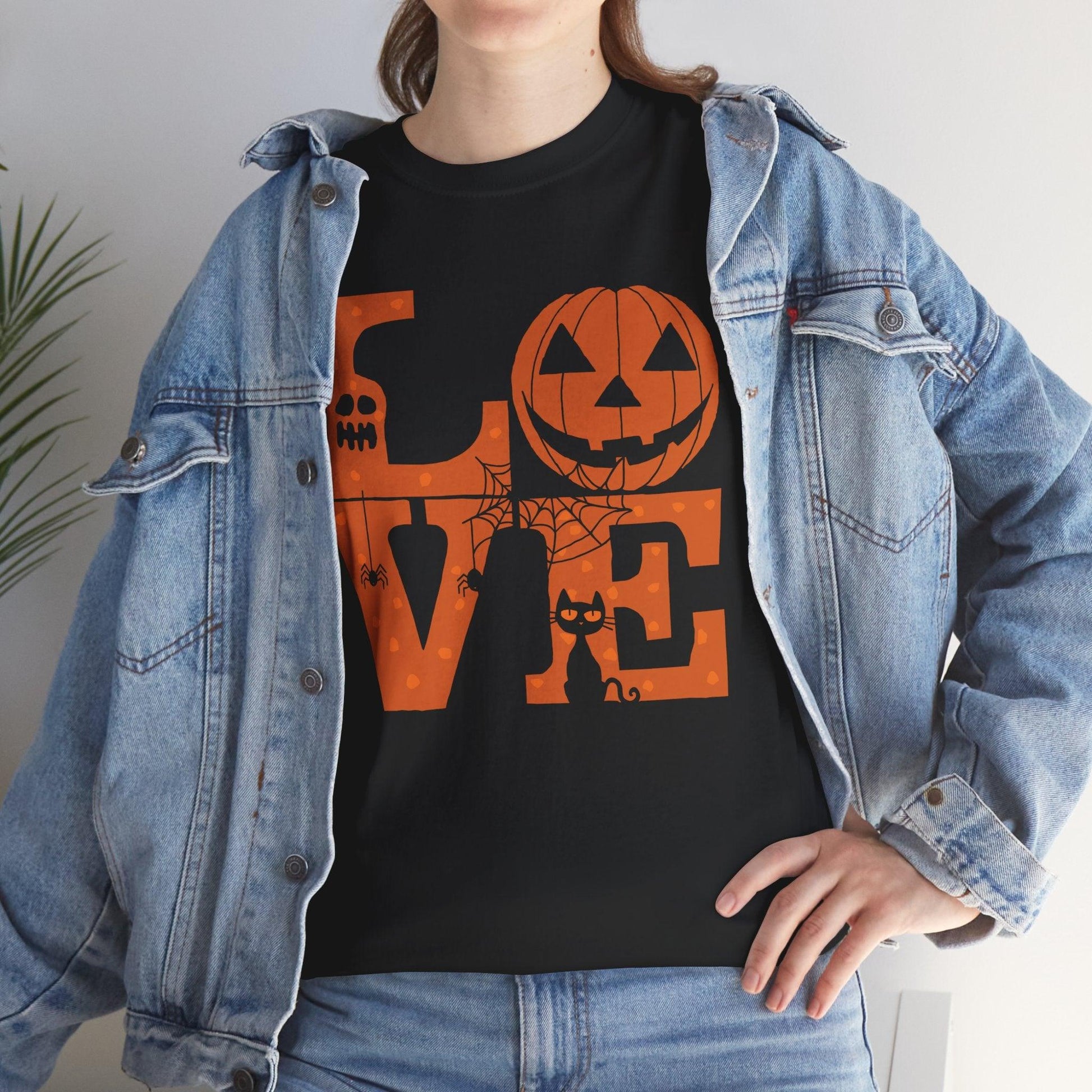 Love Halloween Shirt | Cat Pumpkin Ghost Graphic Tee - Stylfer