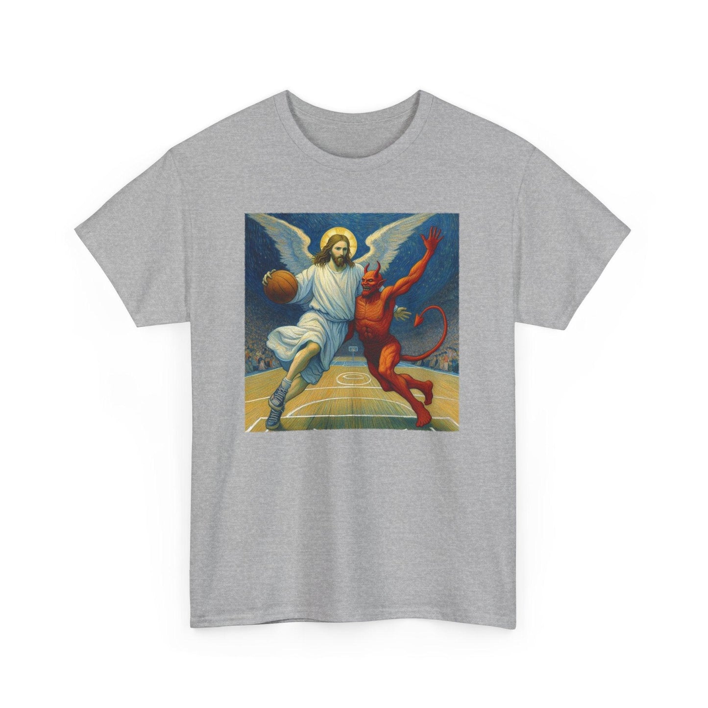 Jesus Vs Satan Basketball T-Shirt | Faith-Inspired Sports Graphic Tee - Stylfer