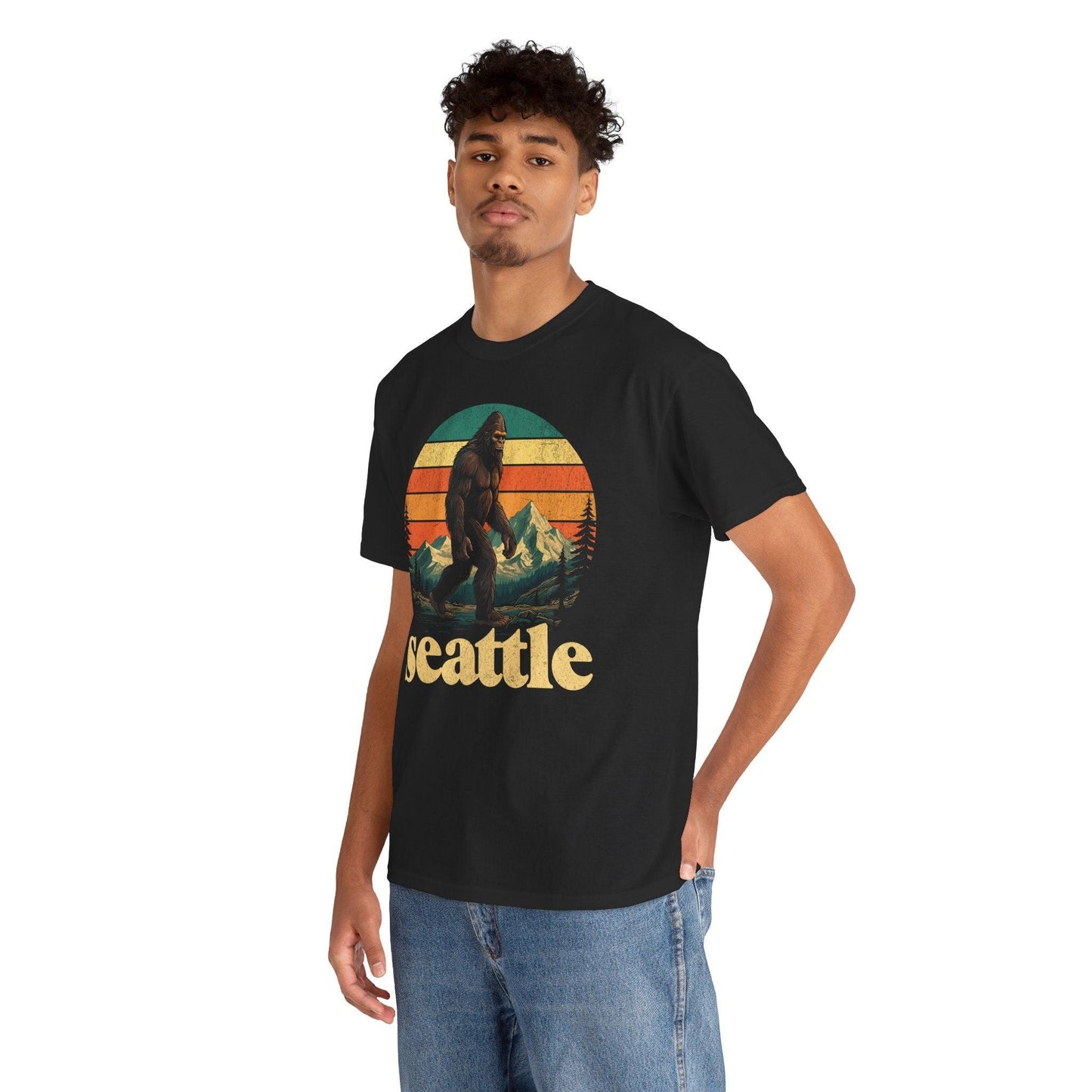 Sasquatch Seattle Mountains Retro T-shirt - Stylfer