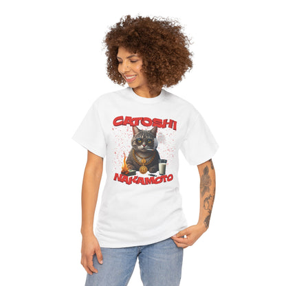 Catoshi Nakamoto Funny T-Shirt – Bitcoin Meme Cat Graphic Tee