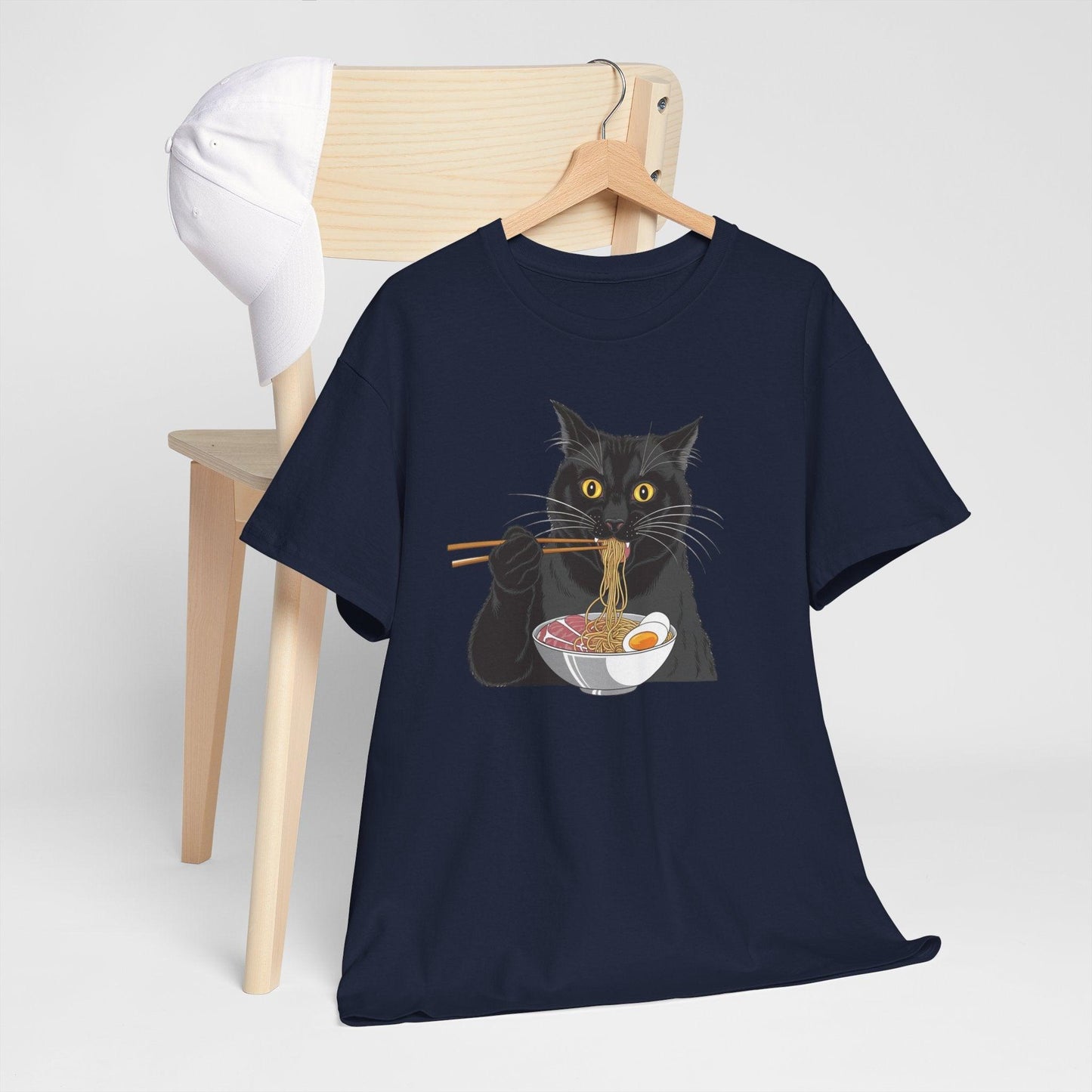 Funny Black Cat Eating Ramen T-Shirt – Cute Kawaii Japanese Tee - Stylfer