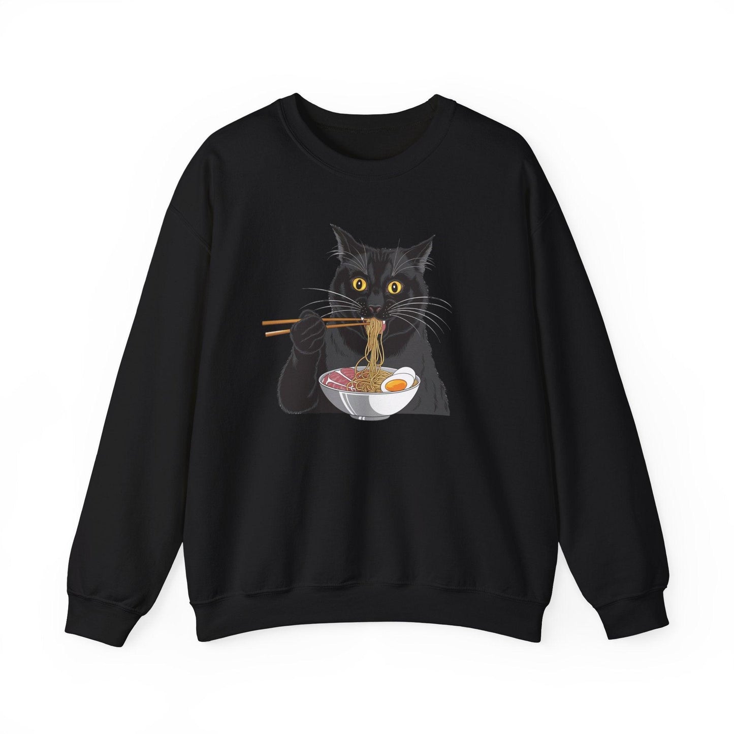 Black Cat Eating Ramen Sweatshirt – Cute Kawaii Japanese Style - Stylfer