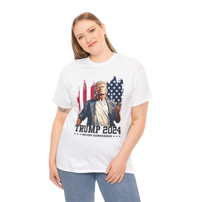 Trump 2024 Never Surrender T-Shirt – Patriotic Graphic Tee