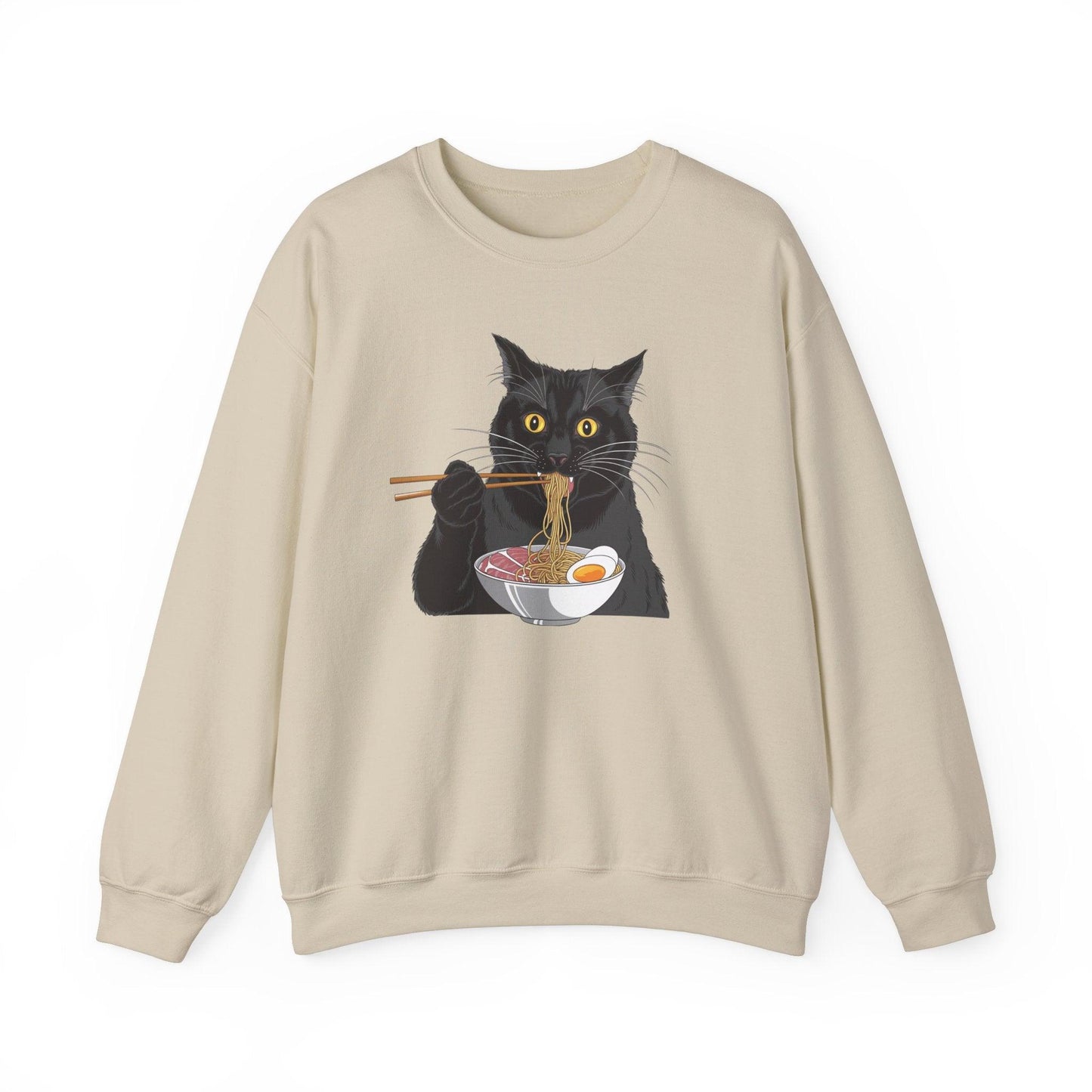 Black Cat Eating Ramen Sweatshirt – Cute Kawaii Japanese Style - Stylfer