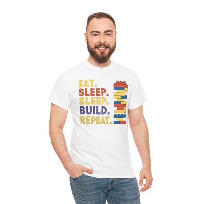 Eat Sleep Build Repeat T-Shirt - Funny Bricks Blocks Graphic Tee