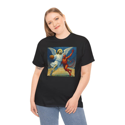 Jesus Vs Satan Basketball T-Shirt | Faith-Inspired Sports Graphic Tee - Stylfer