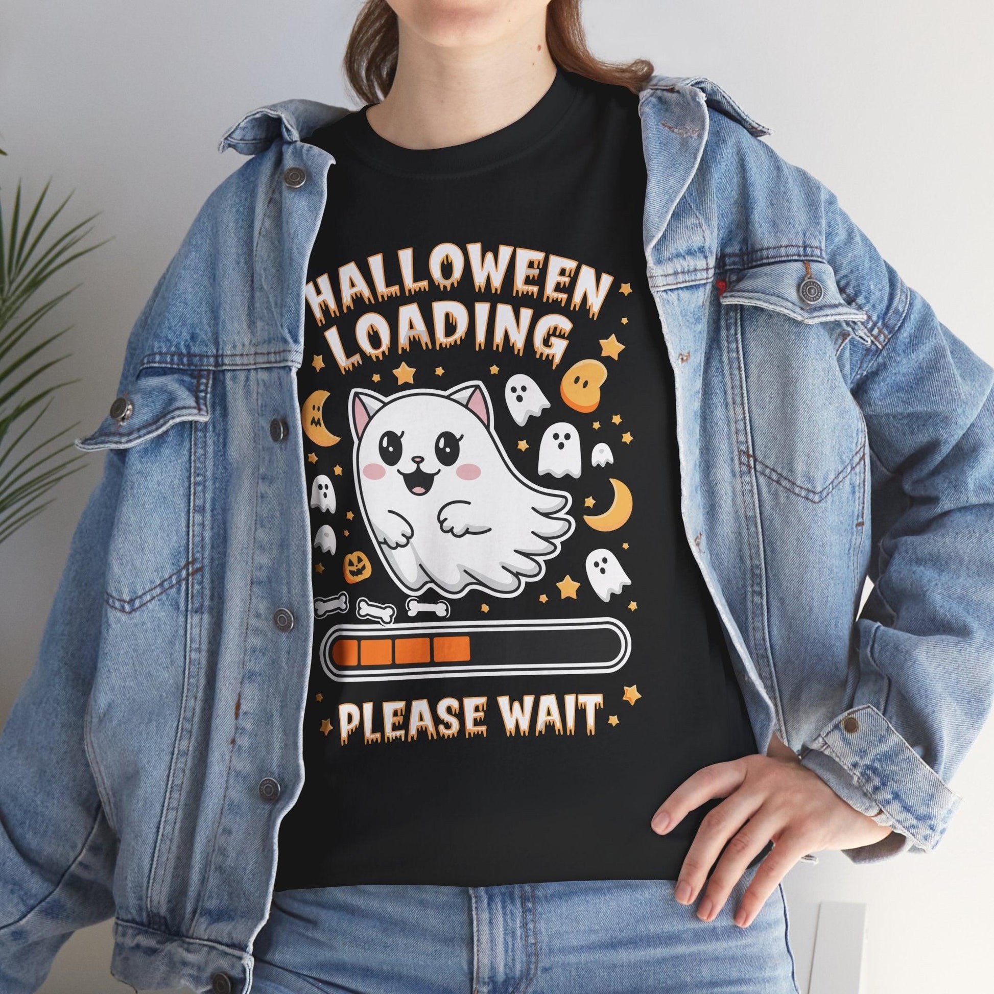 Cat Ghost Funny Shirt | Humorous Halloween Loading Graphic Tee - Stylfer