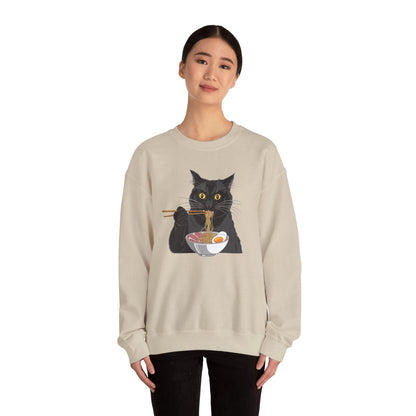 Black Cat Eating Ramen Sweatshirt – Cute Kawaii Japanese Style - Stylfer