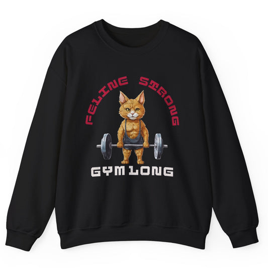 Feline Strong Gym Cat Sweatshirt | Cozy Workout Motivation Pullover