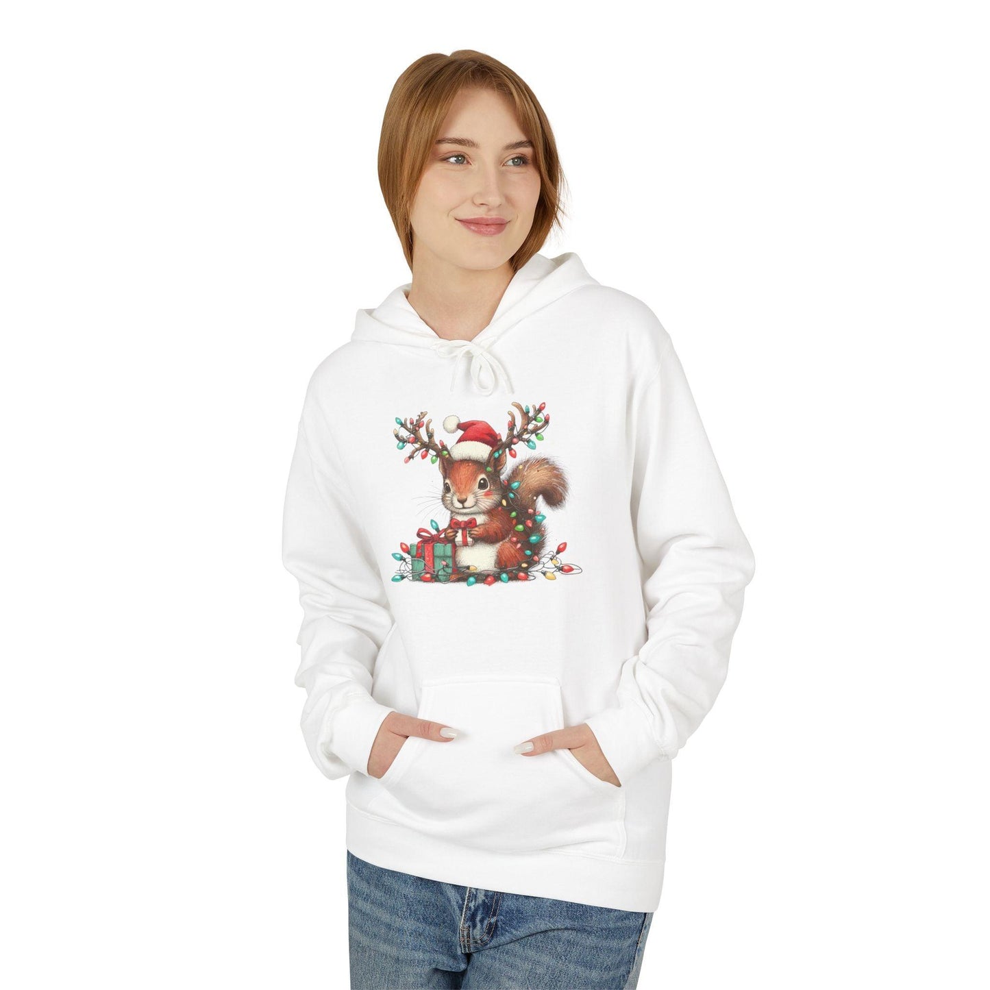 Funny Squirrel Christmas Hoodie | Cute Xmas Lights Santa Shirt - Stylfer