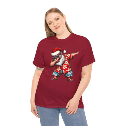 Hawaiian Dabbing Santa | Funny Christmas T-Shirt for Men & Women - Stylfer